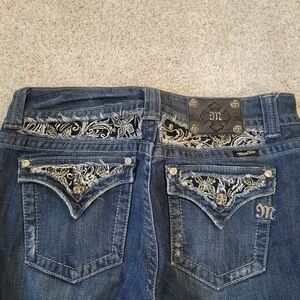 Miss Me Blue Boot Cut Jeans with Ornate Embellishments